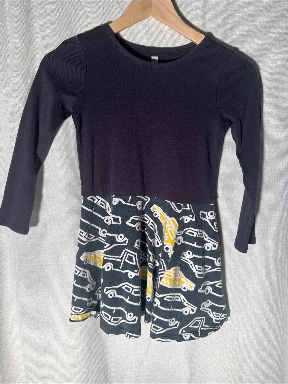 Tea Collection Black Long-Sleeve Dress with Yellow & White Car Print Skirt